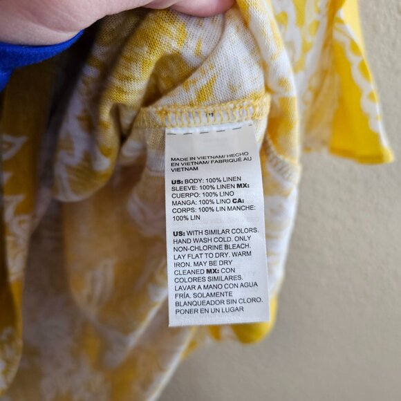 CHICO'S NWT Linen Paisley Off Shoulder Short Sleeve Knit Yellow Top~Size S - Picture 8 of 8